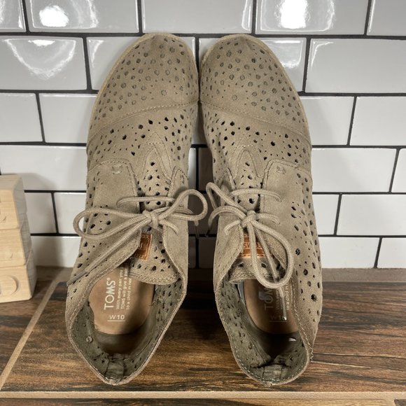 Toms Desert Wedge Womens Size 10 Shoes Taupe Suede Comfort Espadrille Ankle Boot - Picture 6 of 12